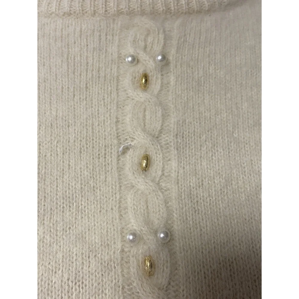 Vintage Marisa Christina Sweater Tunic Womens L White Beaded Pearl 80s
